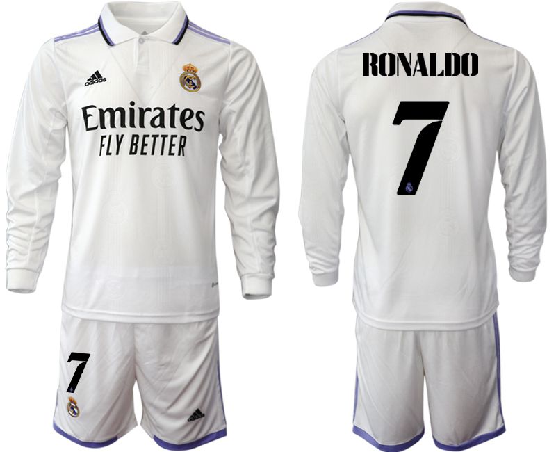 Men 2022-2023 Club Real Madrid home long sleeve white #7 Soccer Jersey->real madrid jersey->Soccer Club Jersey